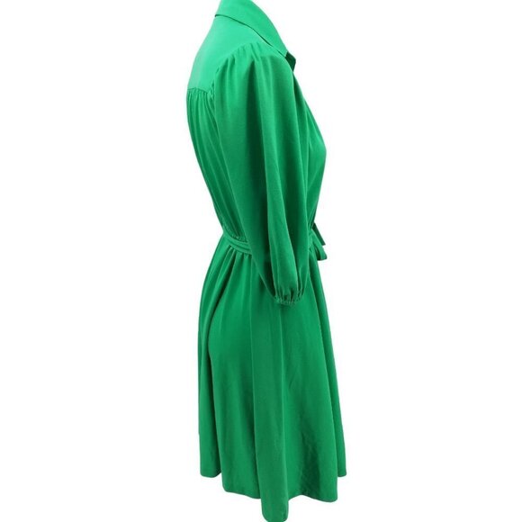 Vintage Handmade Stretch Sheath Shirt Dress Size S? Green Skater Knit 70s Tie - Picture 10 of 10